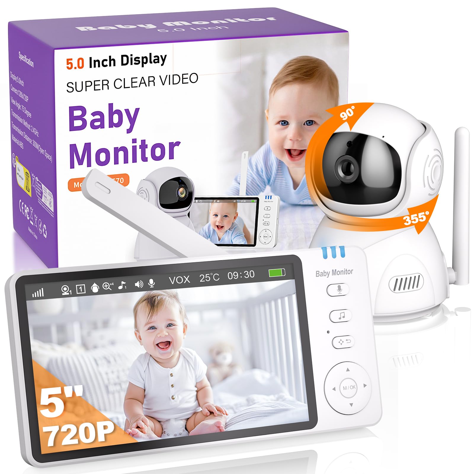 OBVHNUA 5 Zoll Babyphone mit Kamera