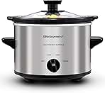 Elite Gourmet MST-250XS Electric Slow Cooker Ceramic Pot, Adjustable Temp, Entrees, Sauces, Stews & Dips, Dishwasher Safe Glass Lid & Crock, 1.5 Quart, Stainless Steel