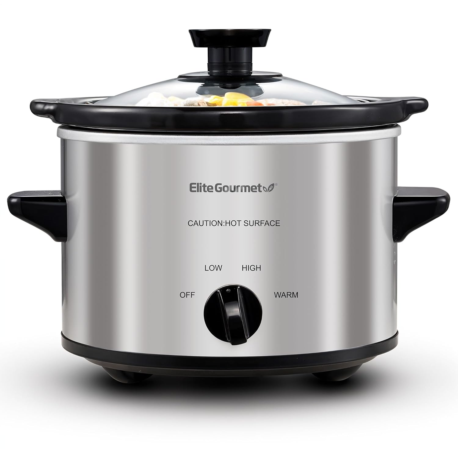 Elite Gourmet MST-250XS Electric Slow Cooker Ceramic Pot Adjustable Temp Entrees Sauces Stews Dips Dishwasher Safe Glass Lid