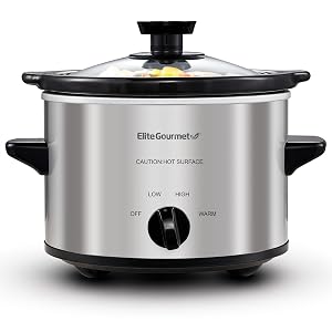 Elite Gourmet MST-250XS Electric Slow Cooker Ceramic Pot Adjustable Temp Entrees Sauces Stews Dips Dishwasher Safe Glass Lid