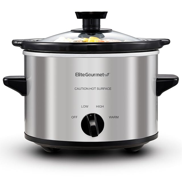 Elite Gourmet MST-250XS Electric Slow Cooker Ceramic Pot Adjustable Temp Entrees Sauces Stews Dips Dishwasher Safe Glass Lid