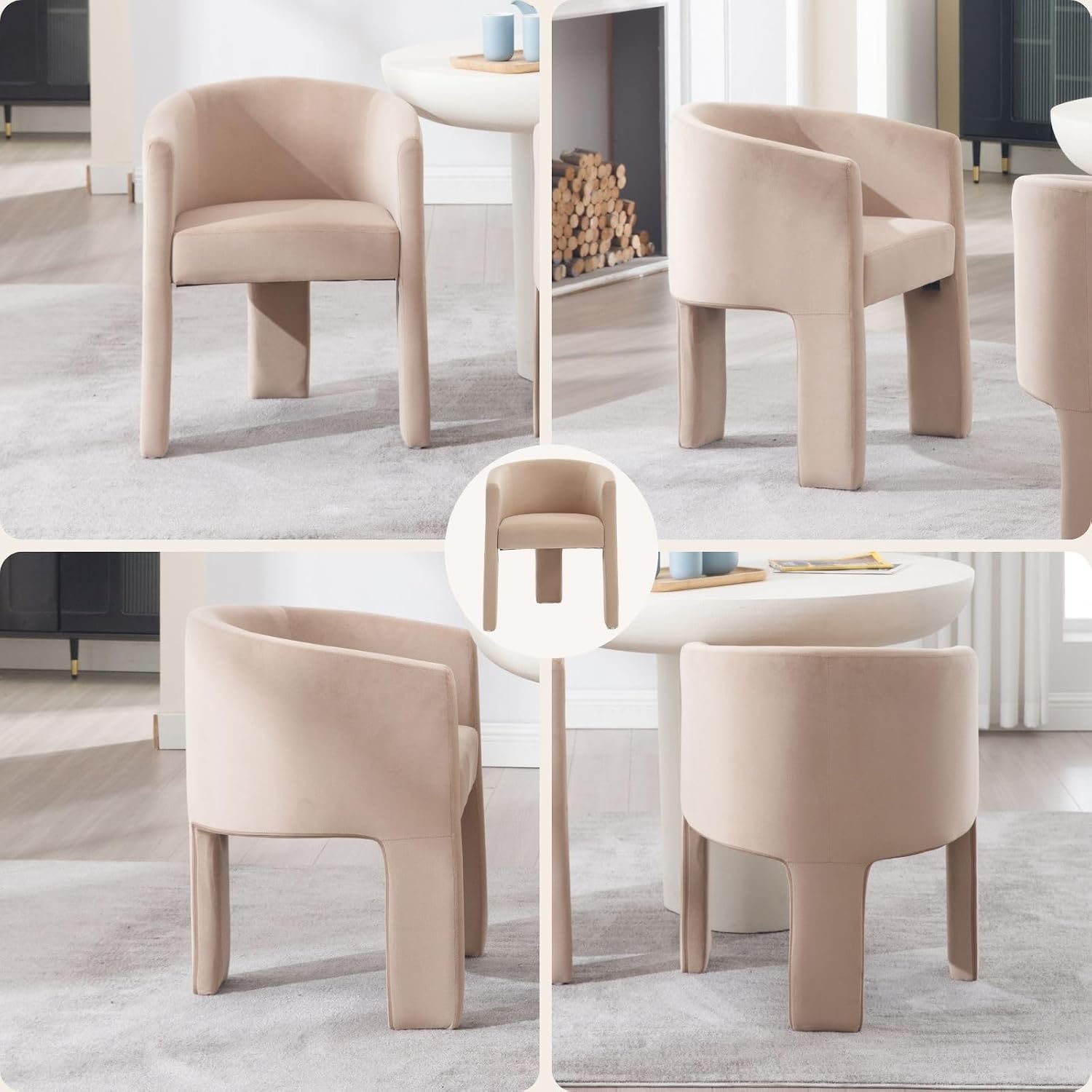 Khaki Velvet Chairs Set of 2 Barrel Back, Upholstered Dining Chairs with Arms for Dining Room, Modern Comfy Side Chair Vanity Chair for Bedroom Living ROM Café No Assembly Needed