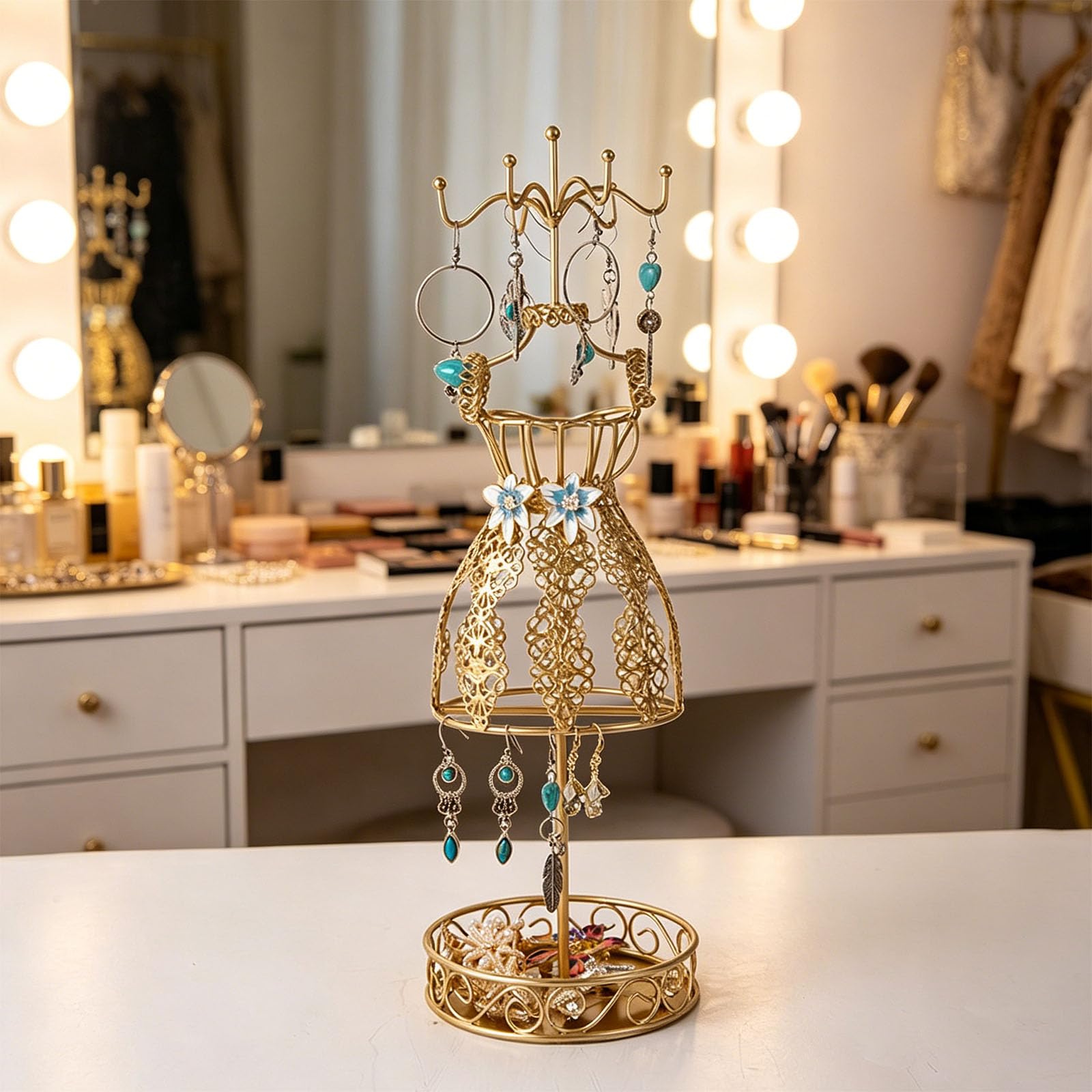 Generisch Eisen Schmuck Organizer mit mehrschichtigem Design, dekorativer Eisen Schmuckständer für Zuhause oder Geschäft Antiker Ohrringhalter
