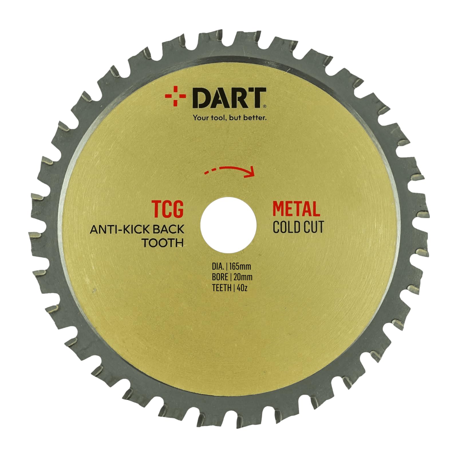 165mm Metal Cutting Saw Blade 20mm Bore Dart PMC TCG 40 Teeth Cold Cut