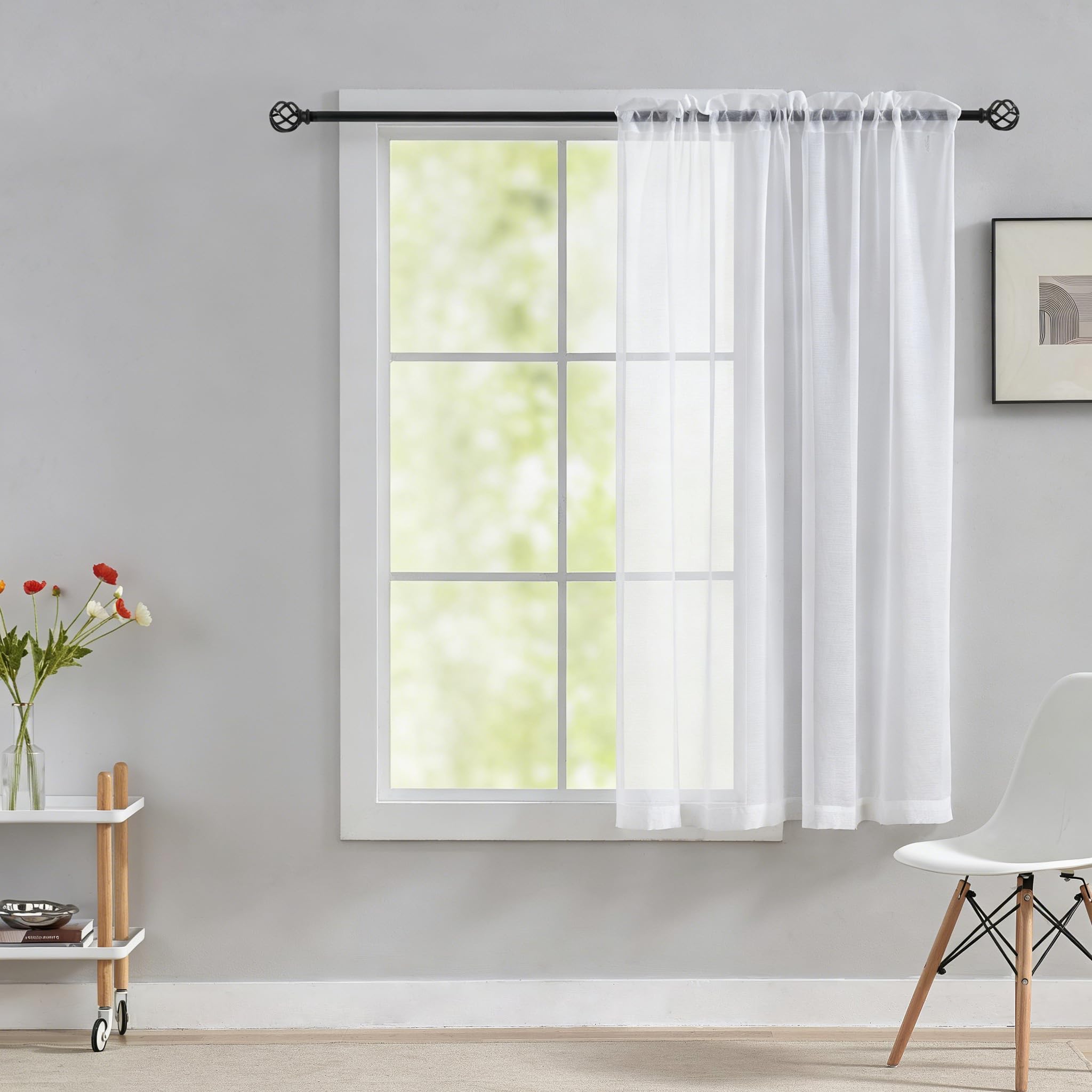 Home Brilliant Sheer Curtains 1 Panel, White Net Curtains Privacy Protected, Rod Pocket Window Curtains for Living Room, 54" Width x 63" Drop, White