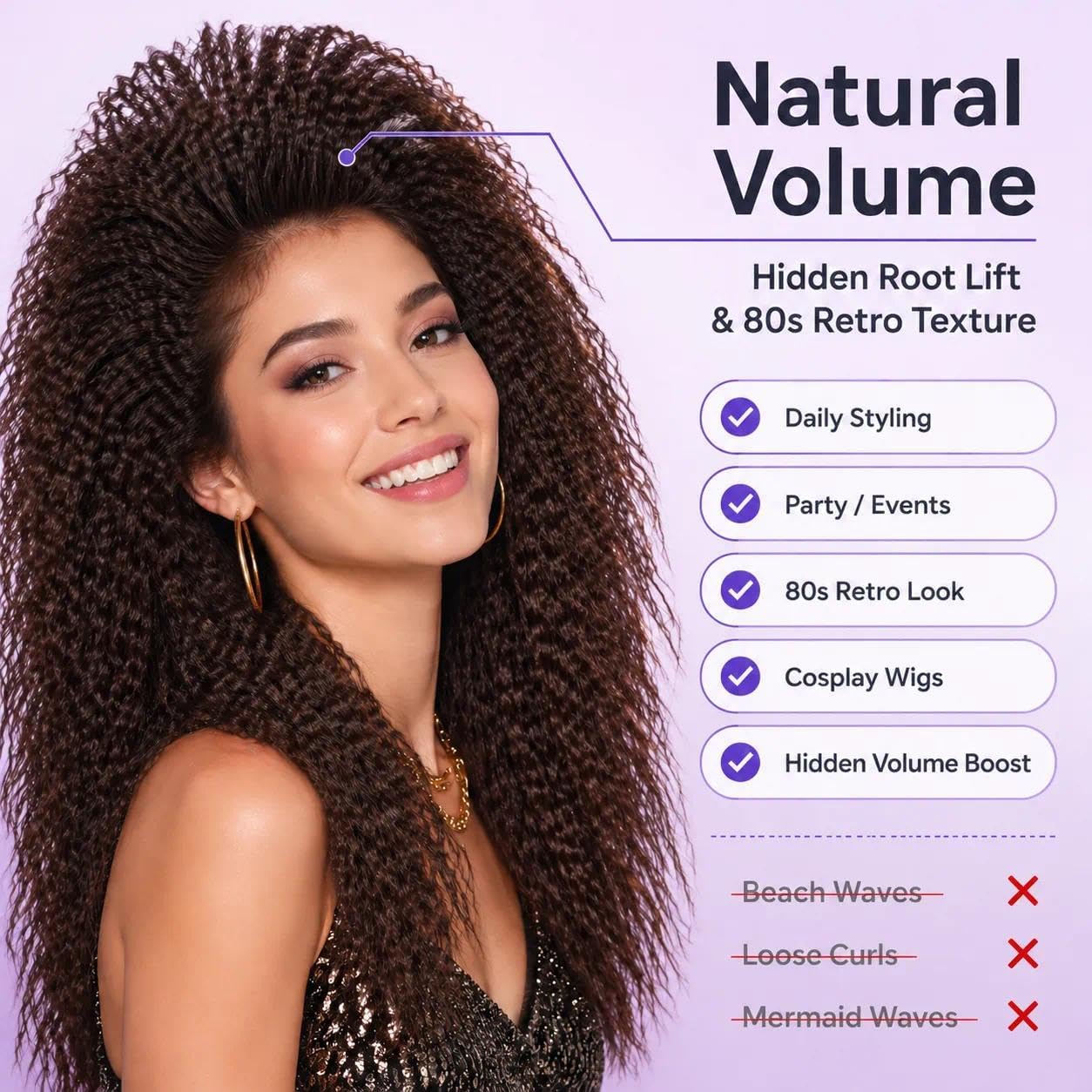 DSHOW 4-in-1 Hair Crimper and Straightener Set, Root Volume Lifter with 8/6/4-Tooth Plates, Ceramic Coating Anti-Flat Hair Tool for Fine Thin Hair, LCD Display, Auto Shut-Off, Travel-Friendly, Purple
