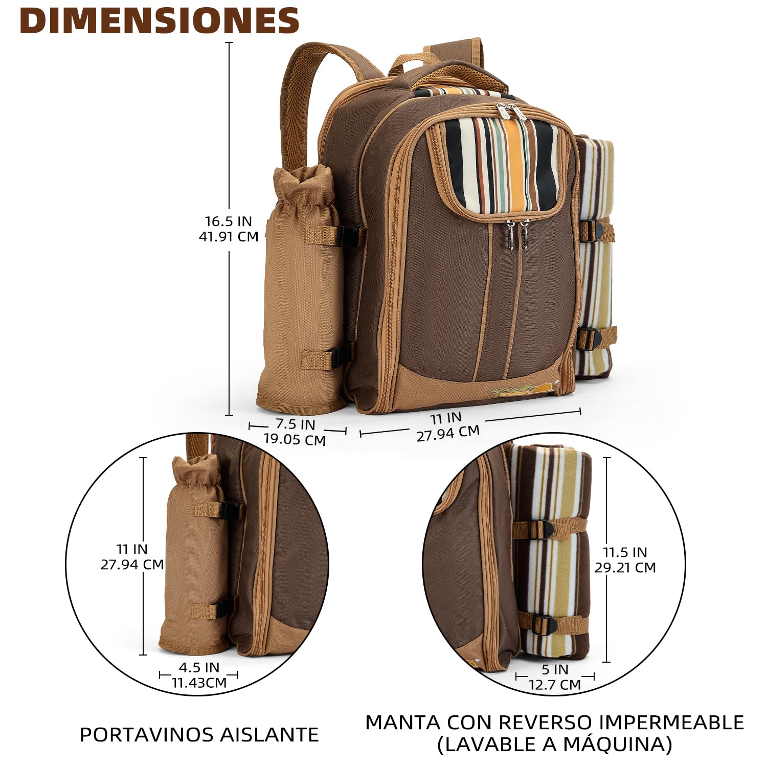 APOLLO WALKER Mochila Picnic, Juego de Picnic Set 4 Personas (Vajilla y Manta), Nevera Playa Mochila, Bolsas Mochilas Termicas para Acampar, Playa y Senderismo（Café - Dos Personas）