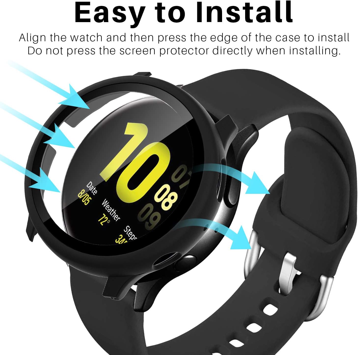 [2 Pack] EGV Case Compatible for Samsung Galaxy Watch Active 2 44mm【Not for Active 4 44MM】, Case with Screen Protector [Tempered Glass] Full Around Hard PC Protective Case - Matte Black