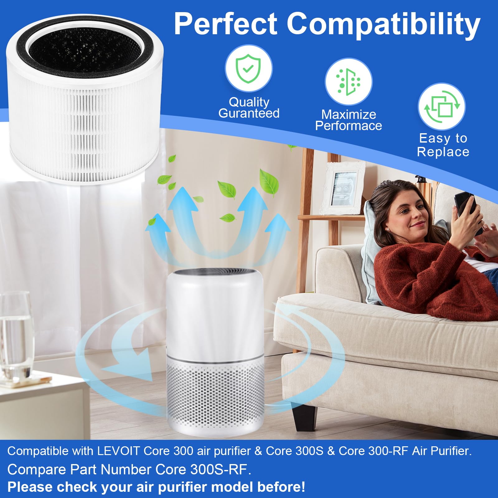Filtre Purificateur D'air Ucoolbe Core 300 H13 True HEPA Pet Care Lot De 2 Filtres De Rechange Pour Purificateur D'air LEVOIT Core 300 Et Core 300S VortexAir, Core 300-RF-PA, Jaune Filtre Levoit