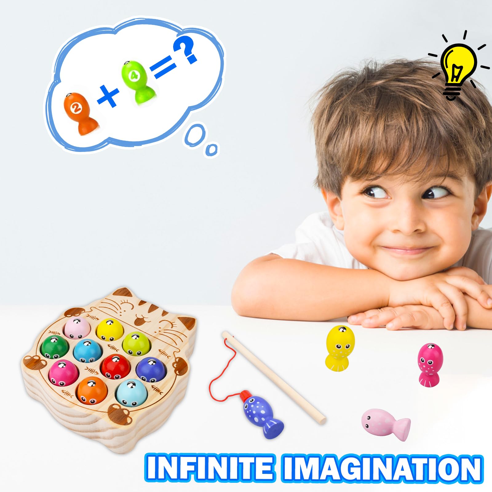 UCAMP Giochi Montessori,Magnetici di Pesca Giocattoli,2 Anni Legno Educativo Giocattoli,2 in 1 Giochi Magnetici di Pesca in Legno,Compleanno Regalo per 2 3 4 Anni Bambini Ragazzi