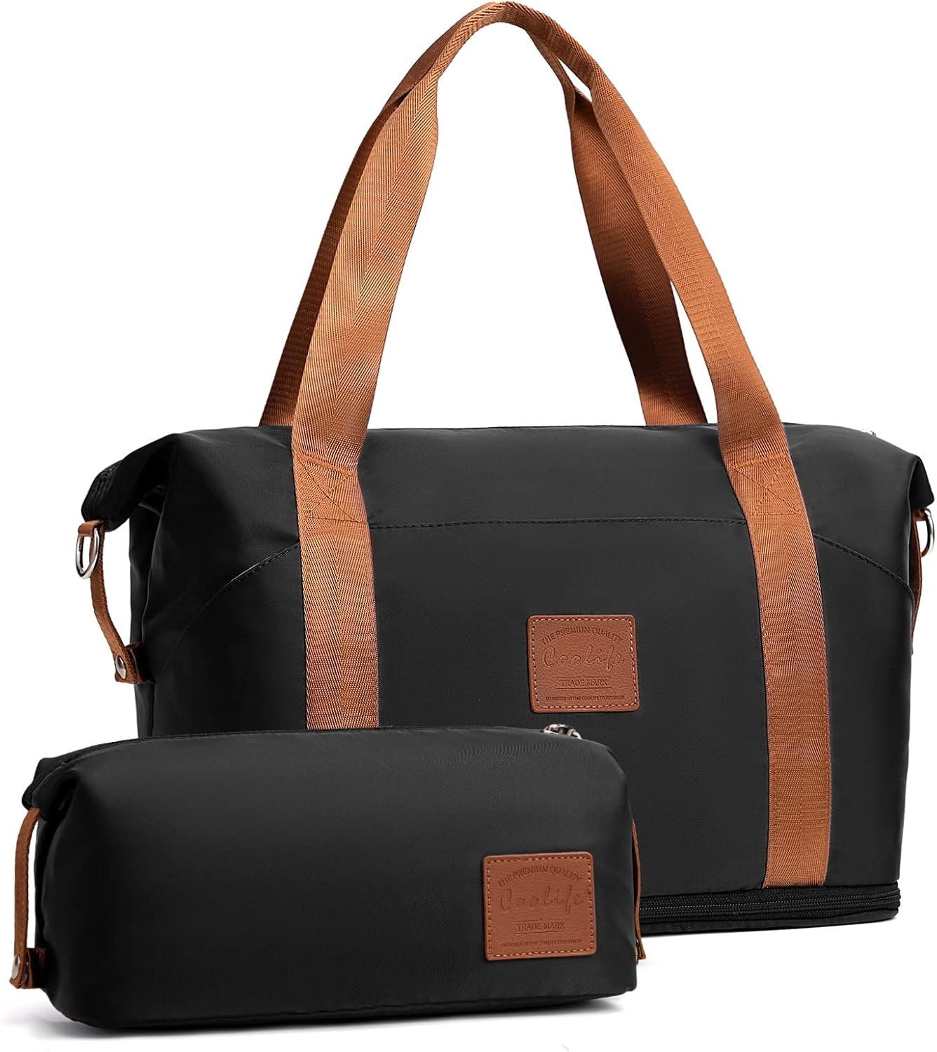 COOLIFE Travel Duffel Bag, Weekend Bag with Trolley Sleeve, Cabin Bag 40x20x25 for Ryanair Airlines, Dry & Wet Seperated Sports Gym Bag Carry On Bag Sports Bag (Black, 2 Piece Set)