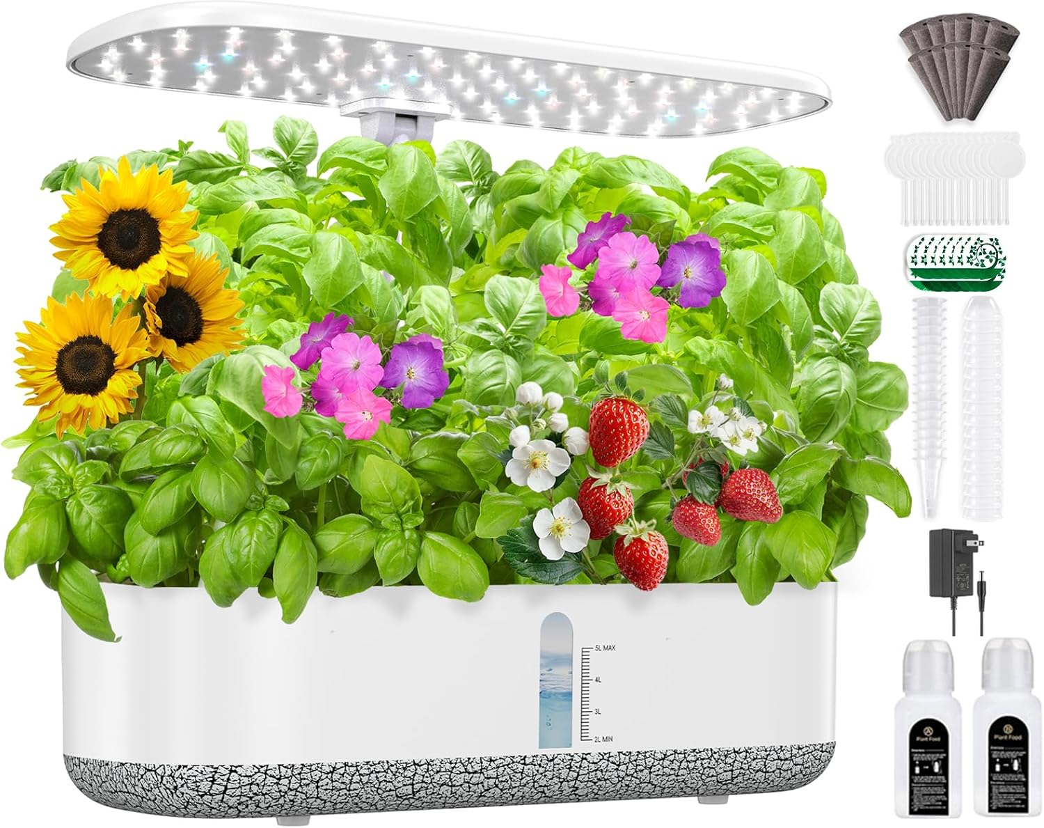 Large Hydroponics Growing System 14 Pods, Indoor Herb Garden with LED Grow Light, 5L Water Tank, Hydroponic Grow Kit with 3 Auto-Timers, Rotatable Light Panel and Child Lock for Home School Gardening