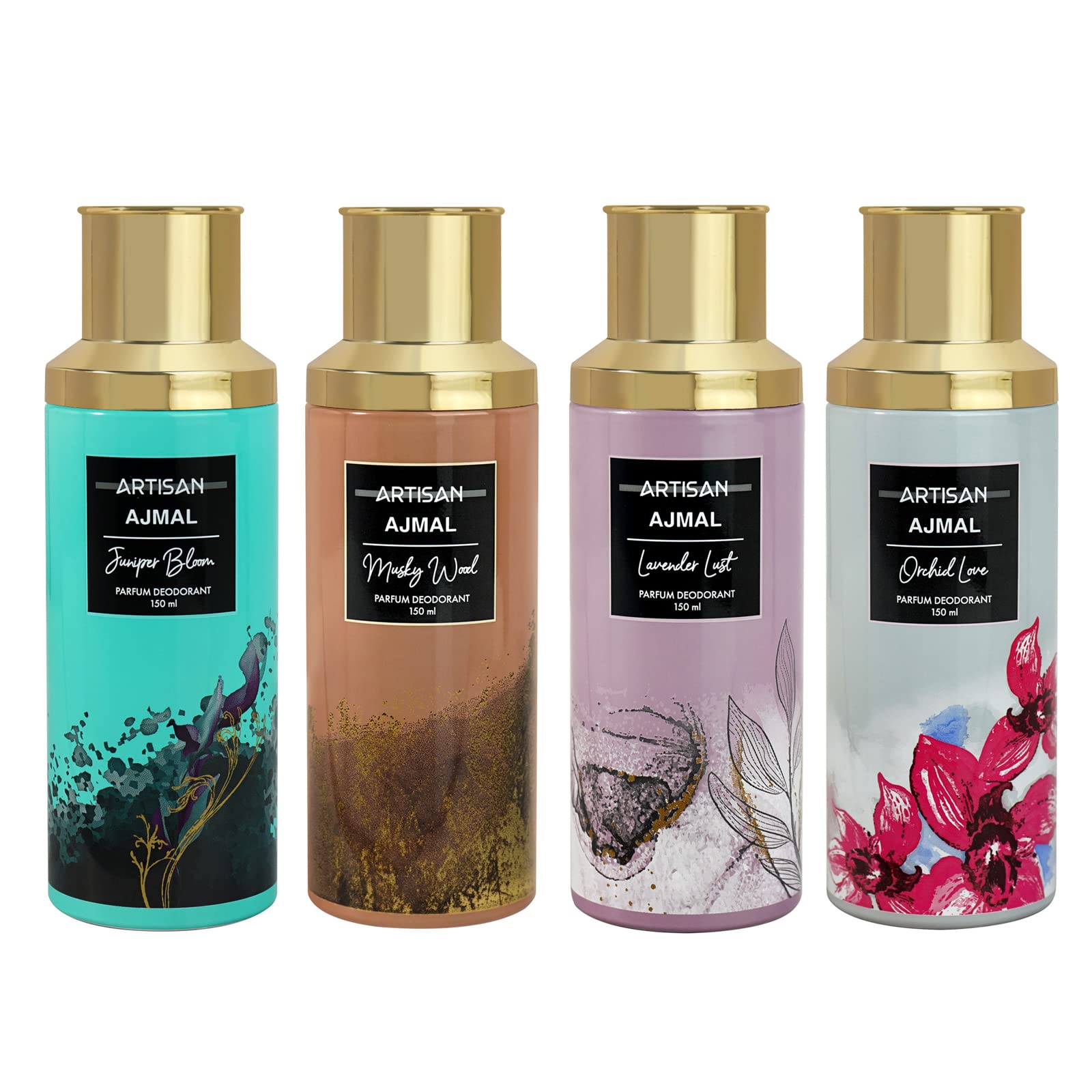 AJMAL ARTISAN -JUNIPER BLOOM & MUSKY WOOD & LAVENDER LUST & ORCHID LOVE DEODORANT PERFUME 150ML LONGLASTING SPRAY GIFT FOR MEN AND WOMEN ONLINE EXCLUSIVE