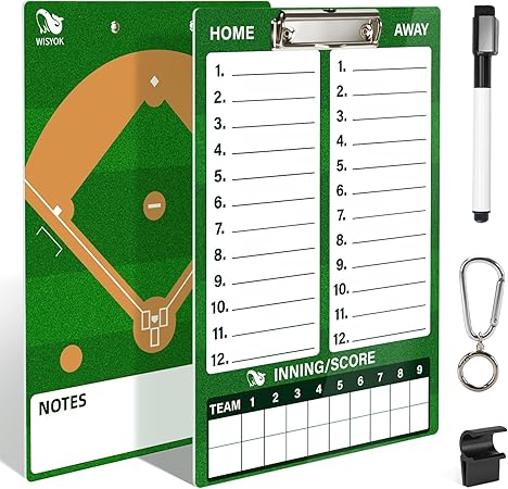 WISYOK Double-Sided Dry Erase Clipboard for Coaches, Baseball, Softball Lineup Board with Marker