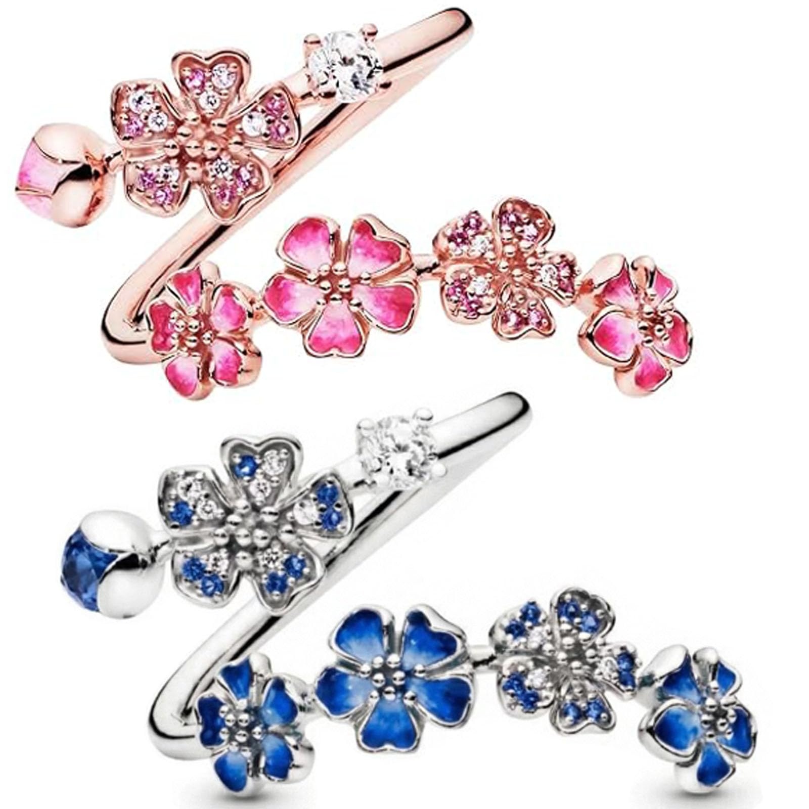 Peach Blossom Ring, Pink PeachBlossom Flower Branch Open Ring, Pink Peach Blossom Ring, Fashion Jewelry, For Women (2PCS C,One size)
