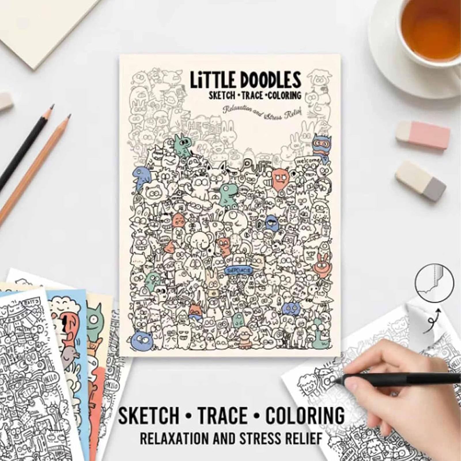 Libro da colorare creativo con scarabocchi, simpatico schizzo stravagante, libro di attività per tracciare e colorare | Pratica di disegno rilassante di 30 pagine per adulti (AAA#)