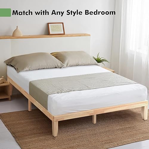 Miniatura 4 de COSTWAY Marco de cama de plataforma tamaño King, base de colchón de madera de goma maciza de 14 pulgadas con soporte de listones resistentes, marco