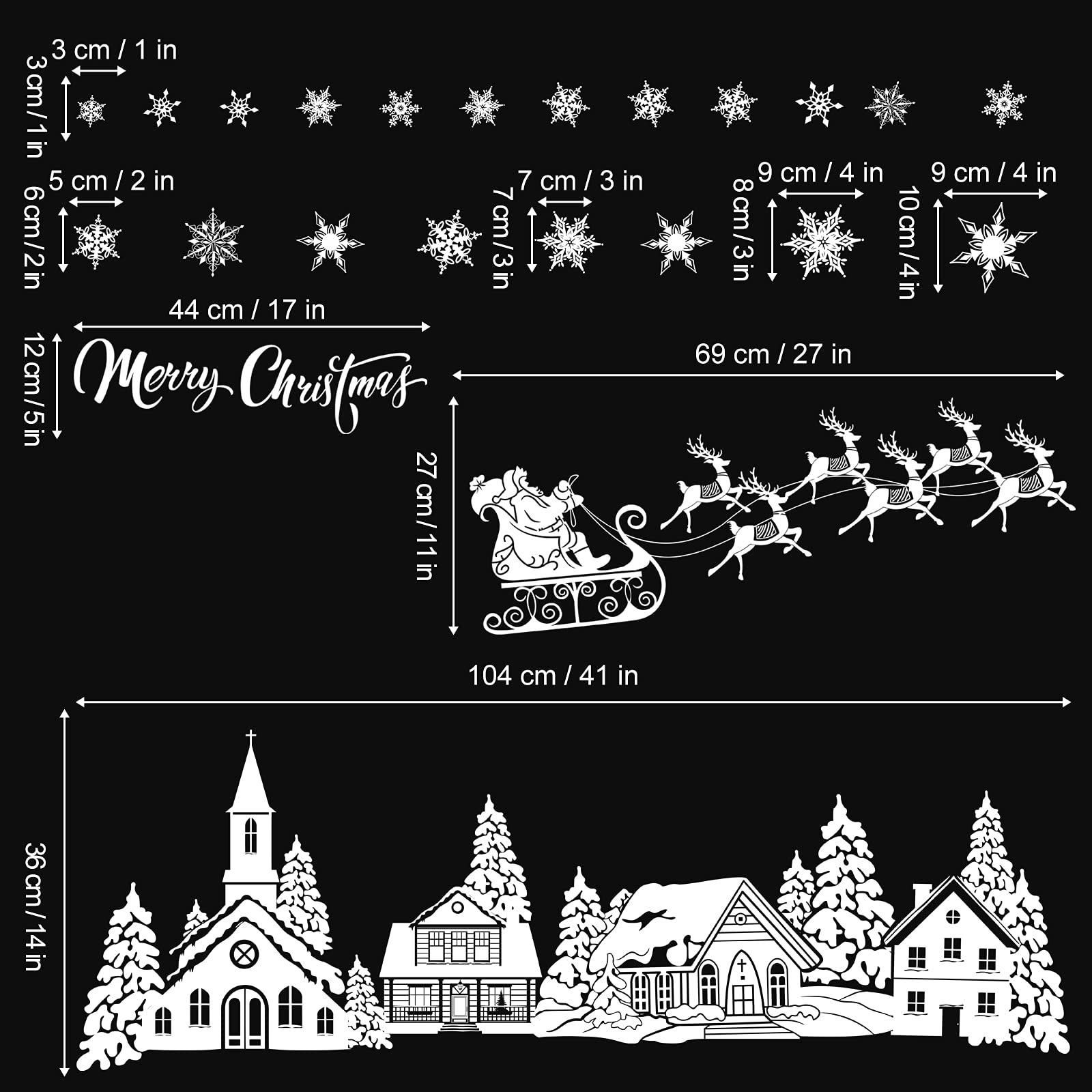 Tanlaby Weihnachts Fensterdeko Set - Rentierschlitten & Santa Aufkleber Rückstandsfrei