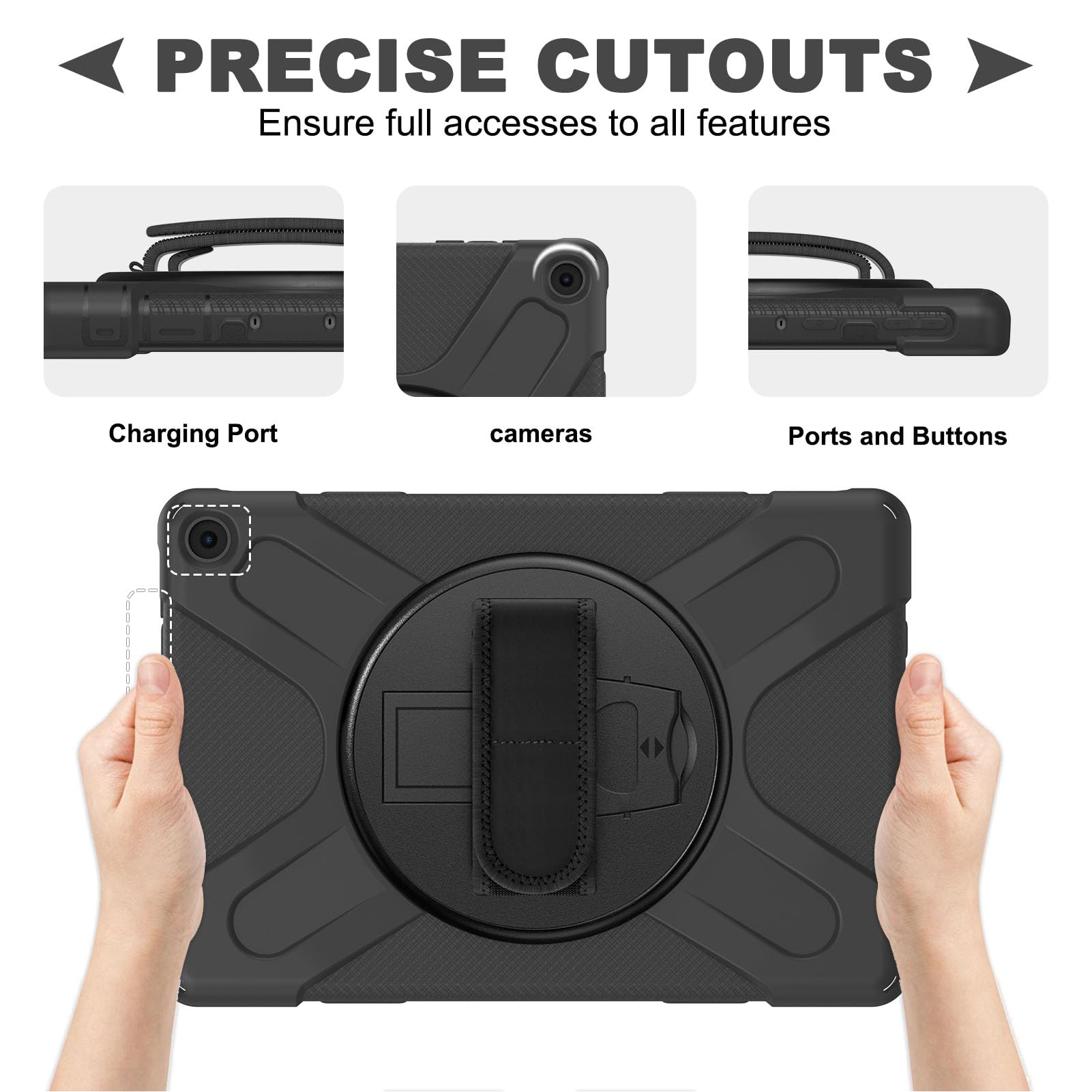 WINH Funda para Tableta a Prueba de Golpes, Soporte Giratorio de 360 ​​Grados, Funda Resistente para Tableta para Exteriores (Negro)