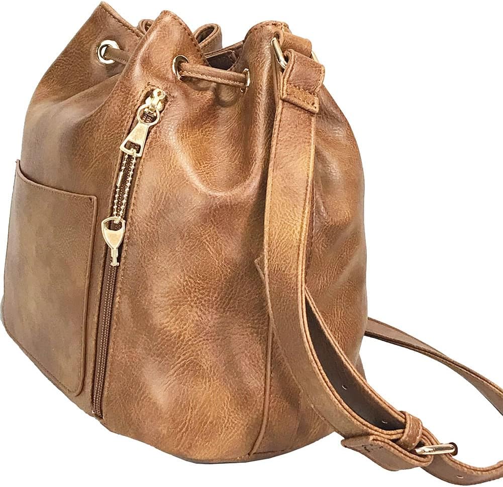 large Leatherette Drawstring Concealed & Carry Bucket Bag CCW Crossbody