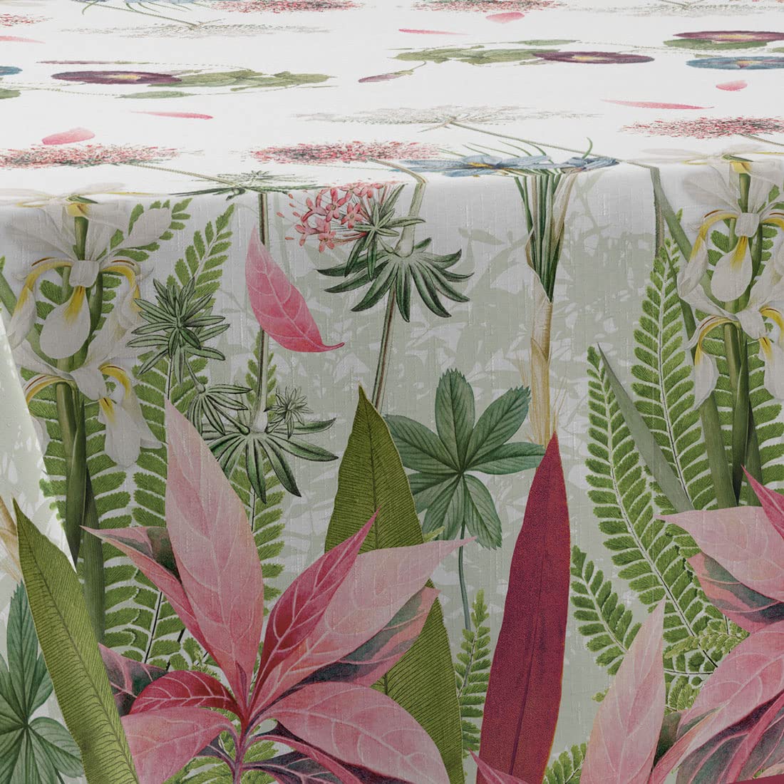 Le linge de Jules Ipomée Stain-Resistant Tablecloth Rectangular 150 x 300 cm, Pink, Green, Blue, Plum, 118.1 x 59.1 inch (Rectangular) - Image 2