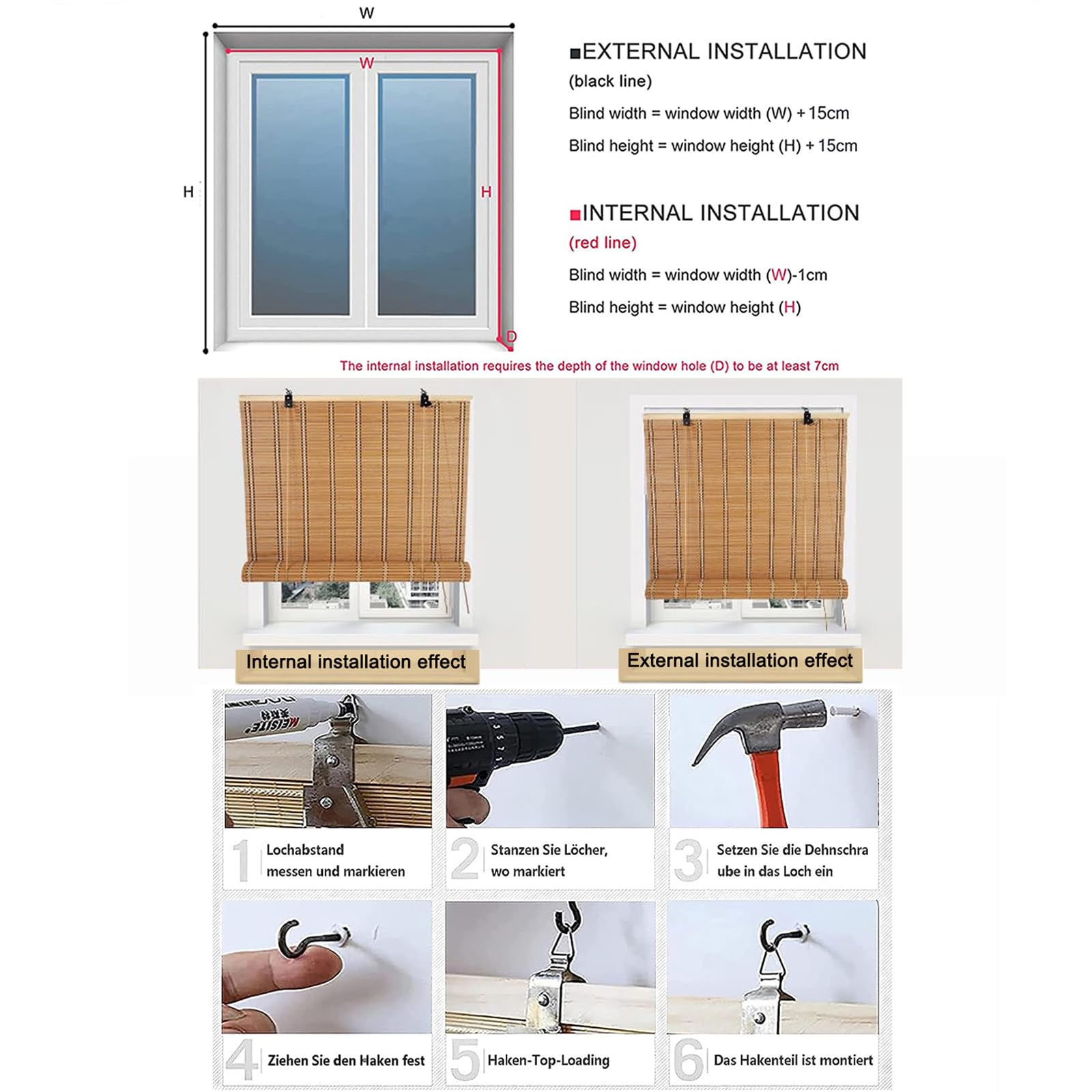 Stores à Enroulement en Bambou Naturel,Store Bateau en Bambou,Rideau à Rouleaux Romains,Store Fenetre Occultant pour Balcon Jardin Intérieur Extérieur,Largeur x Hauteur (100cm x 150cm)