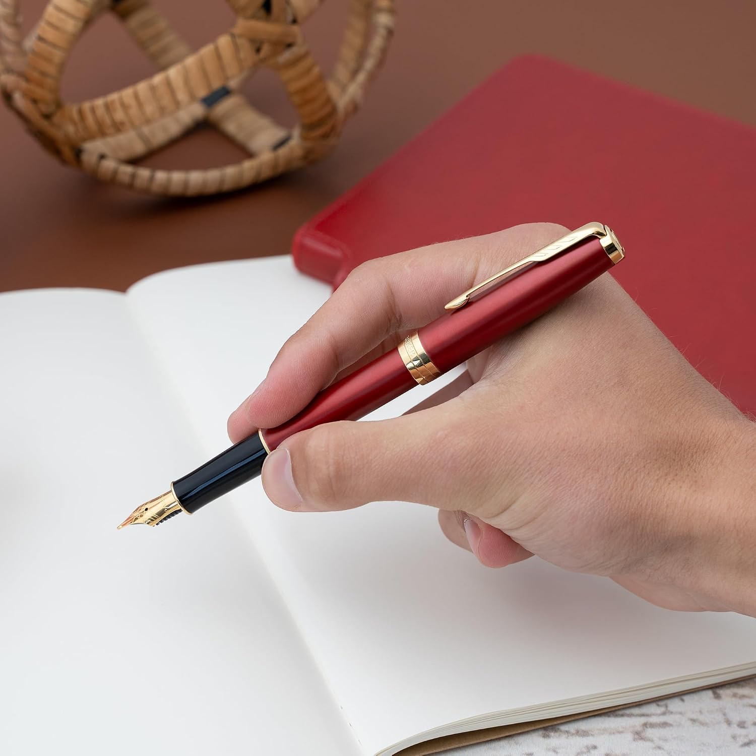 Parker Sonnet Engraved Fountain Pen, Red Lacquer with Gold Trim, Gold-Plated Nib, Personalized Gift for Executives, Retirement, Bar Passage, Medical School Graduation, Career Advancement, Gift Box