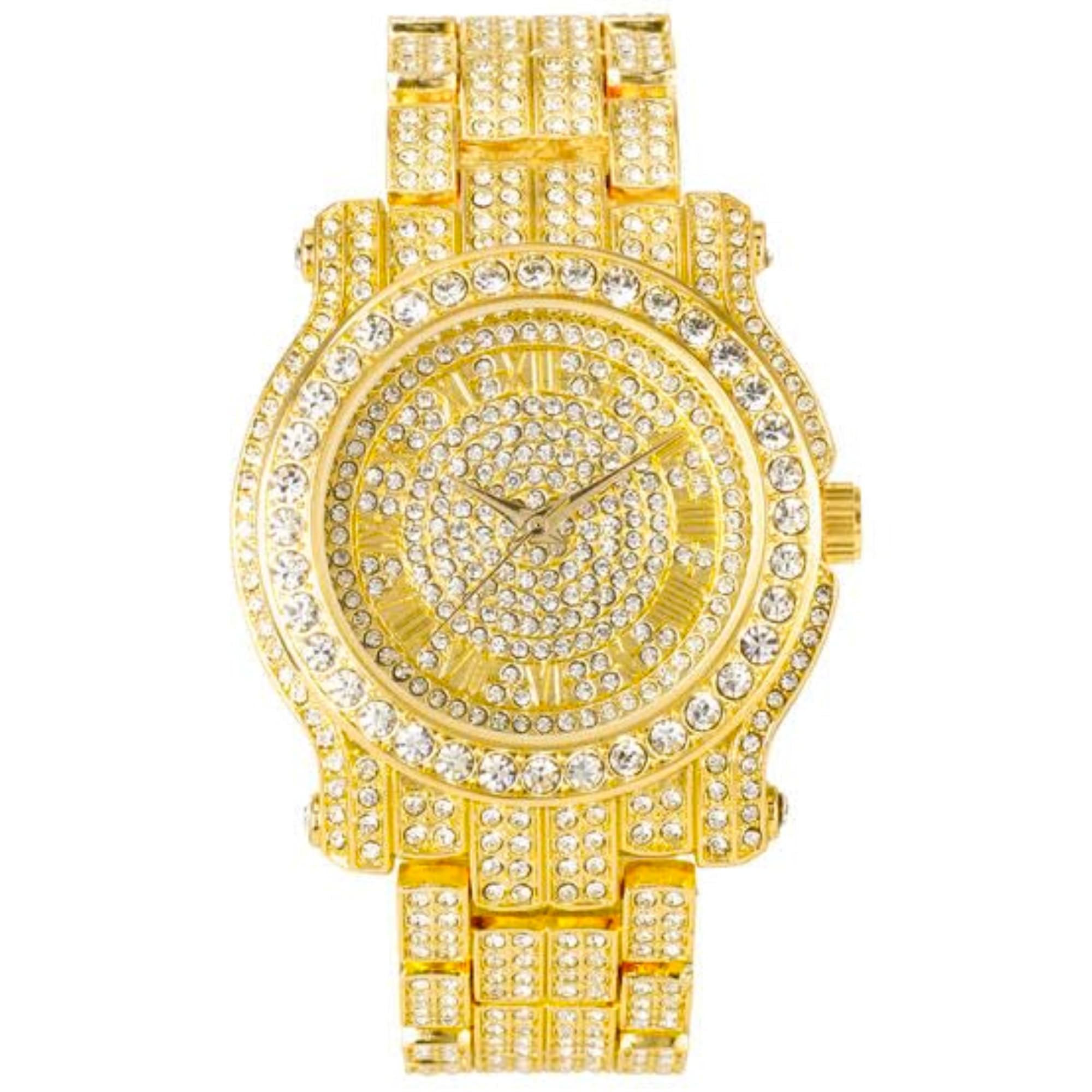 Reloj para hombre de 45 mm con diamantes de imitación de laboratorio, correa de metal ajustable, oro de 14 quilates, plata y acabado de dos tonos, disponible en relojes y juegos de pulseras