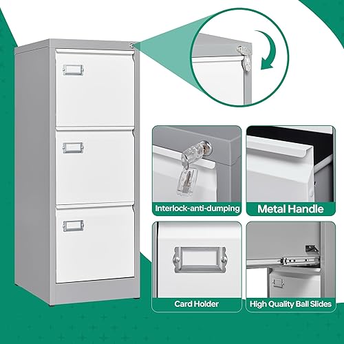 Miniatura 6 de Letaya Archivador de 3 cajones con cerradura, archivadores verticales de metal para oficina en casa, almacenamiento A4F4cartalegal, requiere montaje