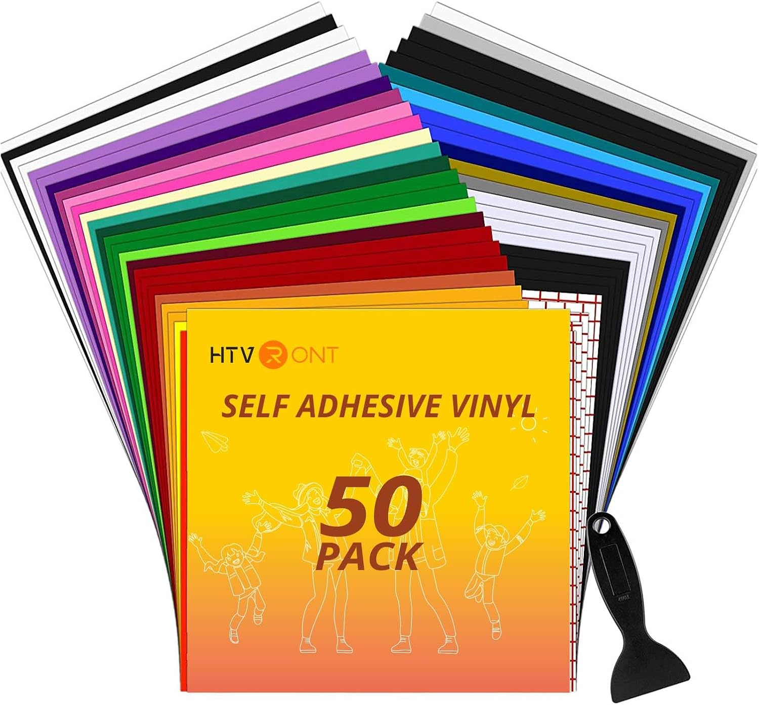 HTVRONT Permanent Adhesive Vinyl for Cutting Machine- 45 Vinyl Sheets 12" x 12" & 5 Transfer Tape Sheets Set for Craft Projects, Signs, Scrapbooking (Multi Color 50pack)