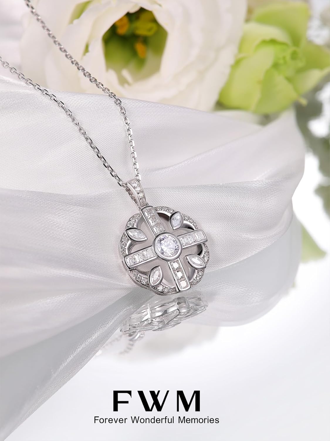 FWM Moissanite Green Emerald Sparkly Pendant Necklace for Women, Ankh Cross/Flower/Round Cross/Square Vintage Design, Solid 925 Sterling Silver, Present to Wife Girlfriend Mom Daughter - Image 7