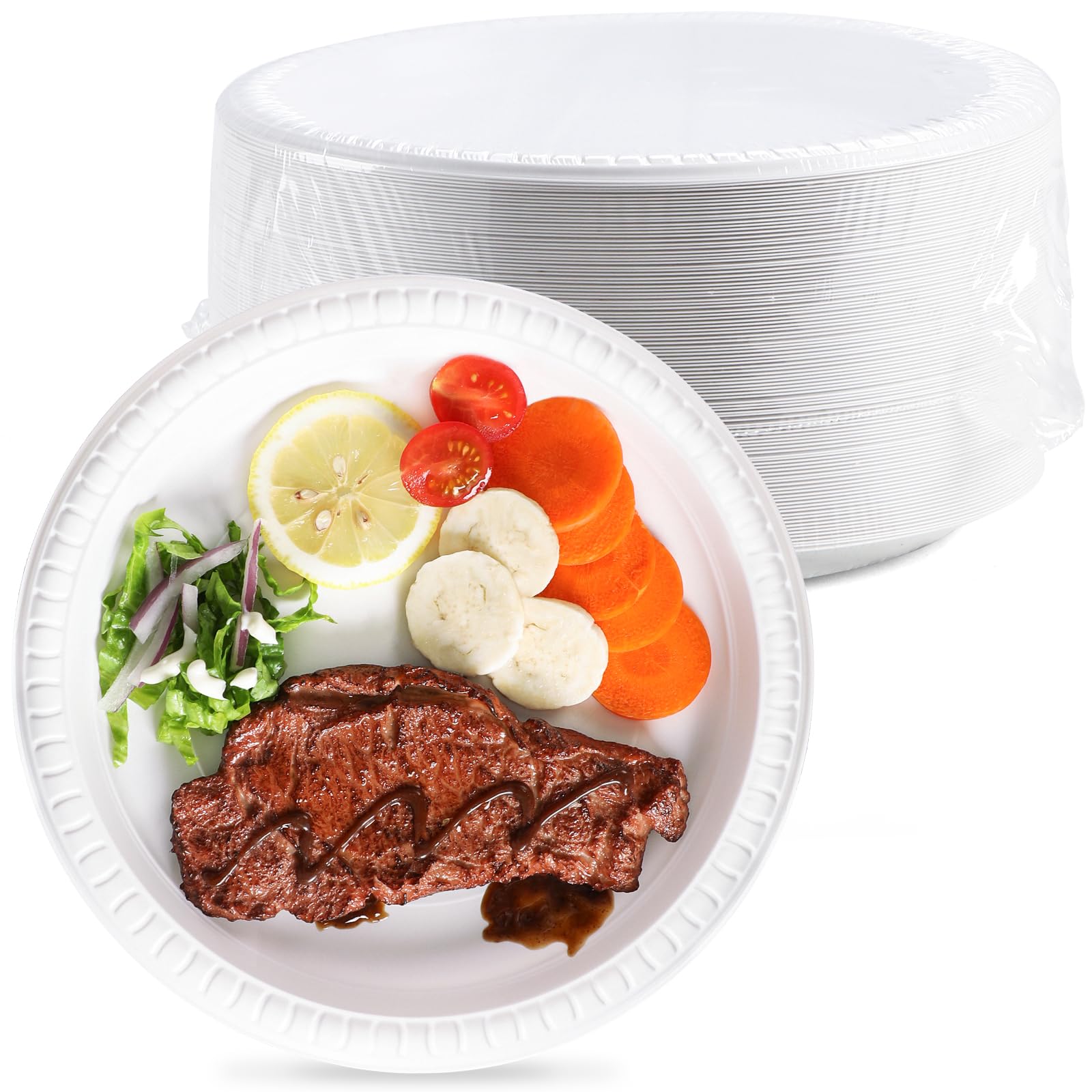 YANGRUI 9 Inch Mineral-Filled Dinner Plates 150-Pack | Commercial White Shatter-Resistant Trays | BPA Free Dishwasher Microwave Freezer Safe Heavy Use