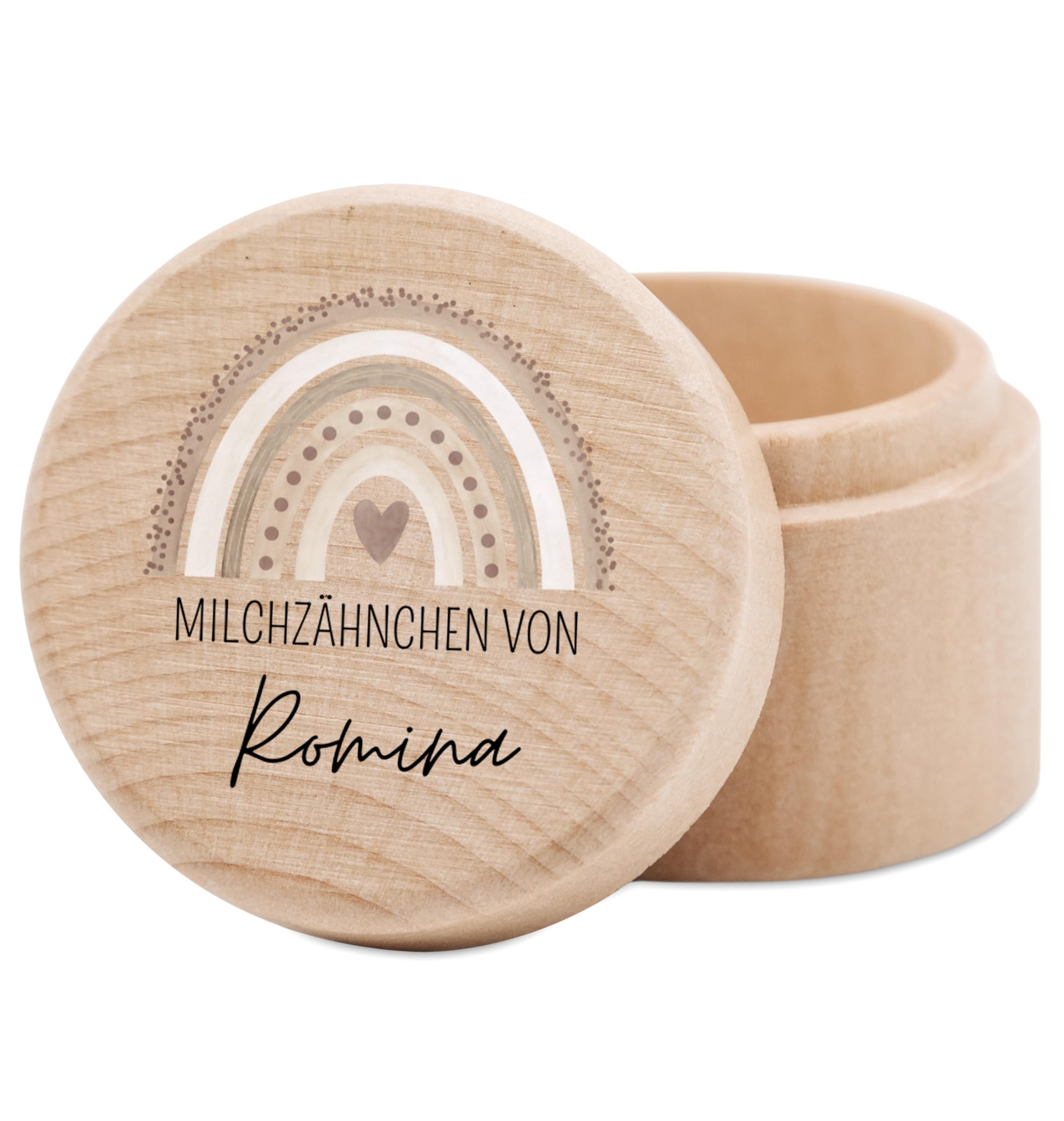wunderwunsch® - Milchzahndose personalisiert aus Holz mit kinderfreundlichem UV-Druck - Zahndose Milchzähne als Erinnerung an die ersten Zähnchen (beige)