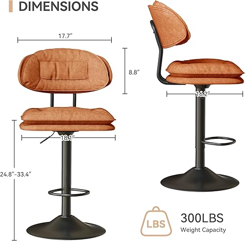 Miniatura 2 de Juego de 2 taburetes de bar, modernos taburetes de bar giratorios ajustables para isla de cocina, sillas de bar tapizadas de doble capa con