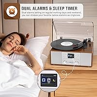 Vista 8 de 10-in-1 Retro Bluetooth Record Player with Built-in Stereo Speakers Wireless 3-Speed Turntable for Vinyl, CD, MP3, USB/SD, Internet Radio