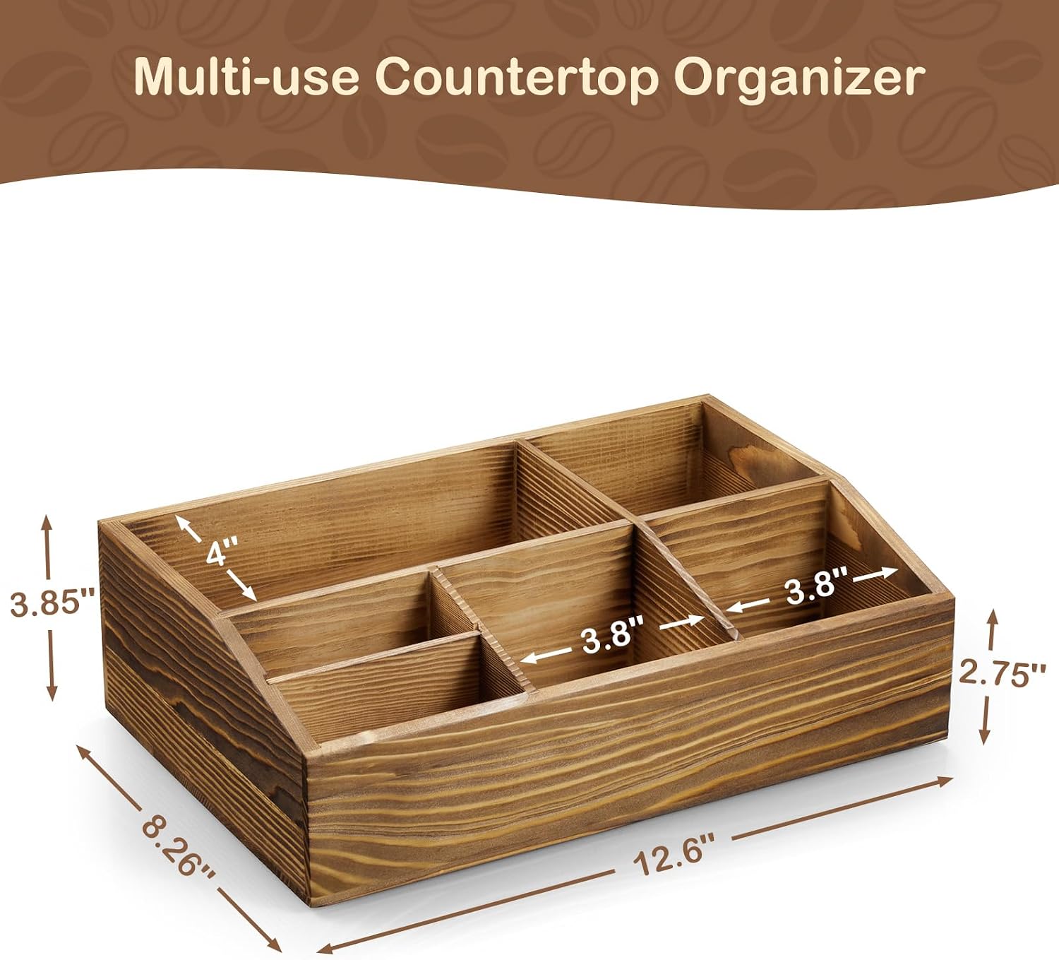 Burnt Wood Coffee Station Organizer for Countertop, Coffee Bar Accessories and Organizer, Rustic Coffee Pod Holder Storage Basket for K Cup Sugar Tea
