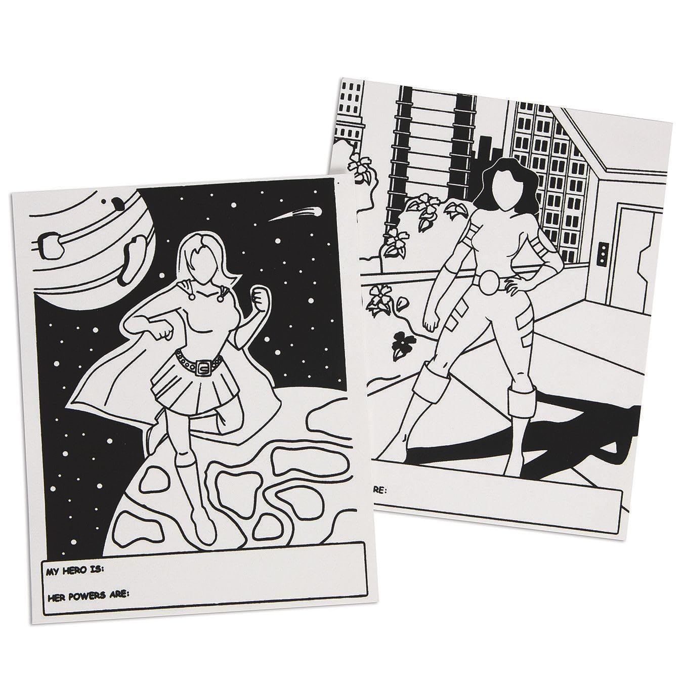 S&S Worldwide Super Hero Velvet Art to Color, 6 Each of 4 Designs, Create Your Own Hero - Boy & Girl Themes, Add Features & Details, Color with Markers or Colored Pencils, 8"x10" Cardstock, Pk of 24.