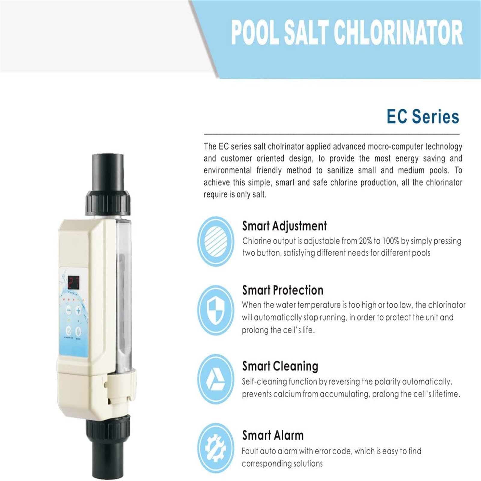 Générateur de Chlore au sel de Piscine, chlorinateur d'eau salée, 20 g/h, chloration de Piscine d'eau salée. Équipement de Traitement de l'eau, chloration de l'eau (10000gallons)