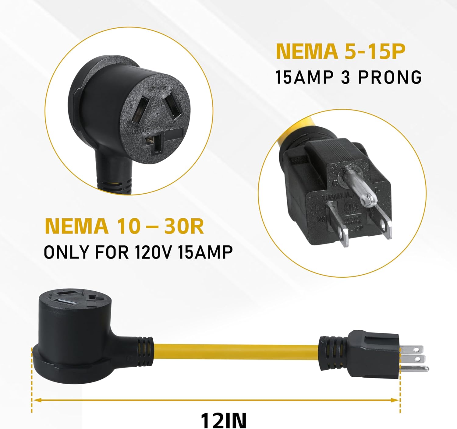 12 Inch Dryer Plug Adapter Extension Cord - NEMA 5-15P Male to 10-30R Heavy Duty 10 Gauge STW, 15 Amp 120V Compatible + 4-in-1 Electrical Outlet Adapter | Dual-Pack Dryer & Household Power Accessory