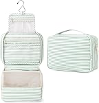 Narwey Stripe Hanging Toiletry Bag Women Travel Toiletries Bag Cosmetic Makeup Bag Water-Resistant Organizer for Girls (Mint Green Stripe)