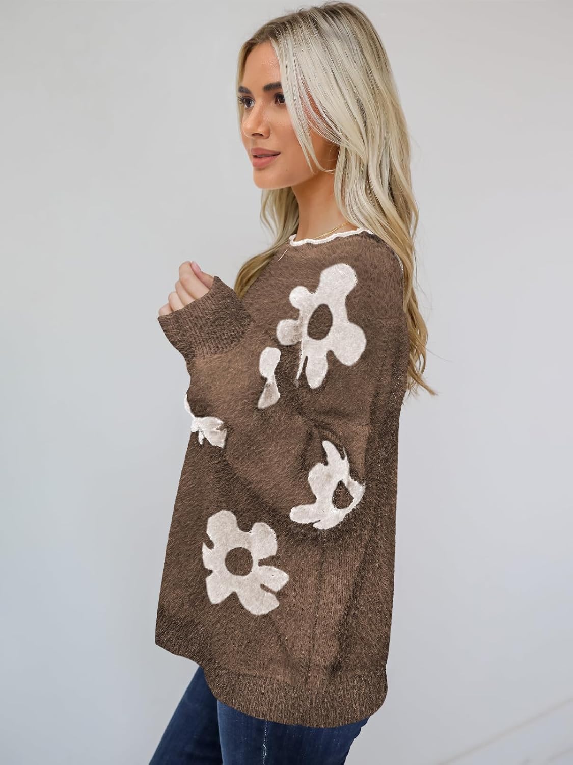 Women's Oversized Fuzzy Sweaters Long Sleeve Crew Neck Knit Soft Pullover Chunky Casual Fall Loose Jumper Top - Image 3