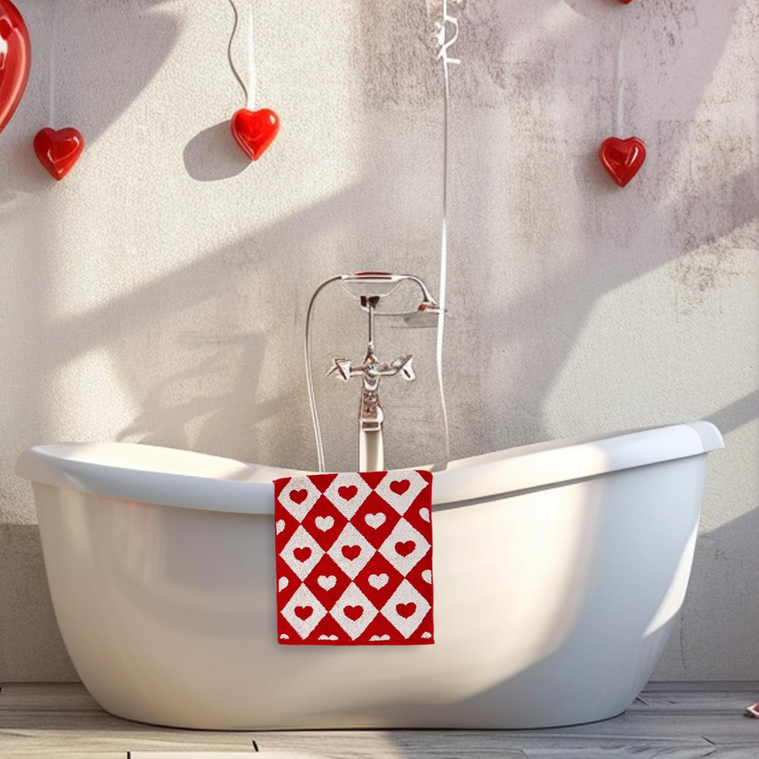 JarThenaAMCS 2Pcs Valentine’s Day Hand Towels Jacquard Cotton Bath Towel Checkered Heart Decorative Dish Towel for Holiday Home Kitchen Bathroom Decor Gift Set - Image 7