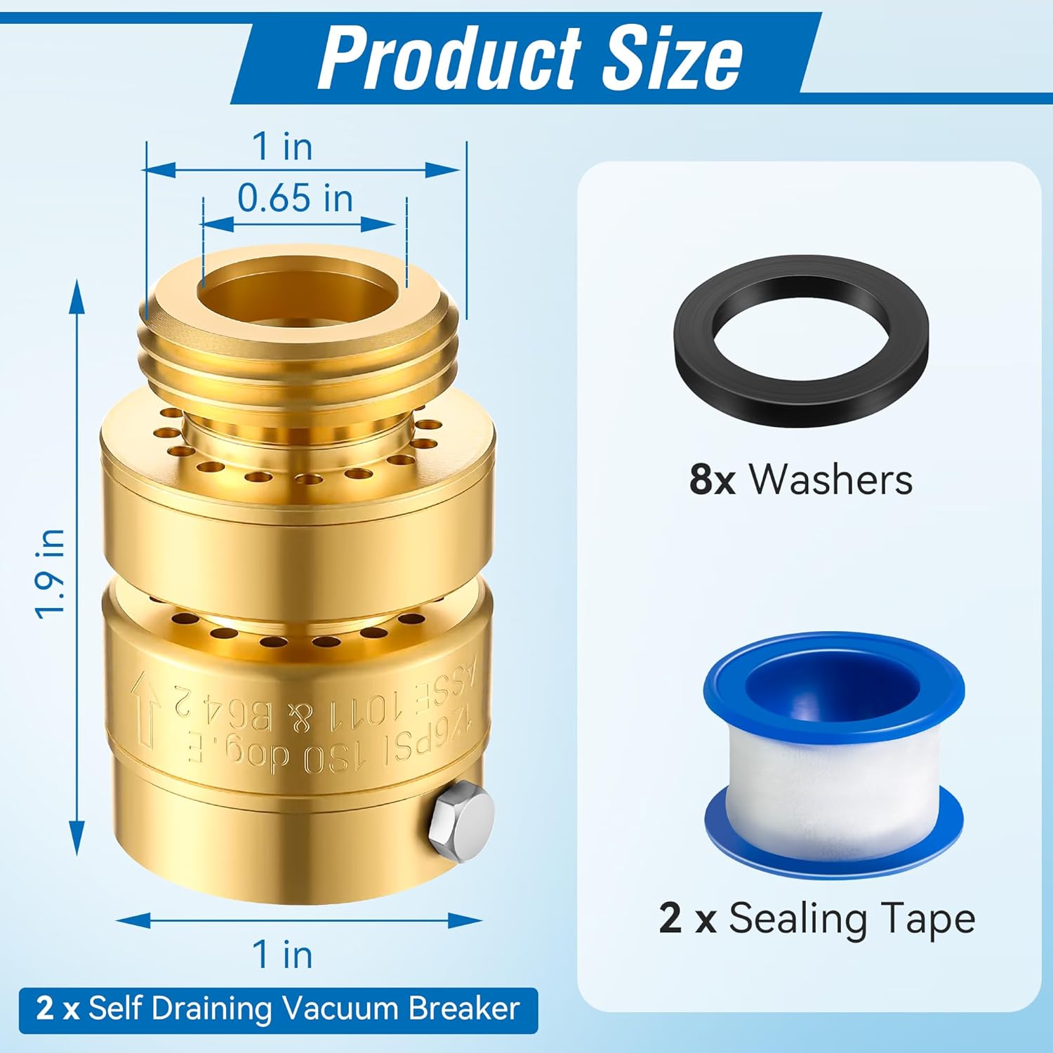 Dreyoo 2 Pack Self Draining Vacuum Breaker, Replacement for PK1380, Anti Siphon Valve with 8 Washers and 2 Sealing Tape, Hose Bib Backflow Preventer for Garden Outdoor Faucet Spigot (Fine Thread)