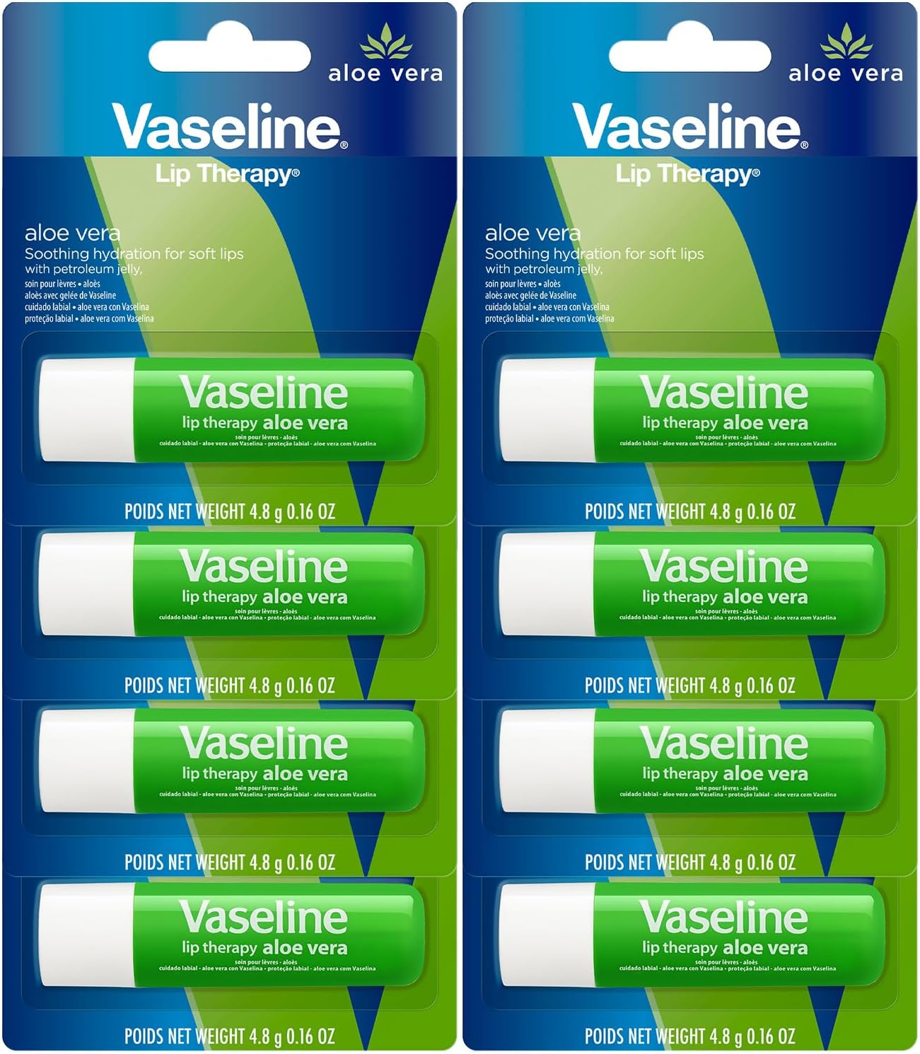 Lip Therapy Aloe Fresh 8-Pack – Moisturizing Lip Balm for Very Dry Lips, 0.16 Oz Ea