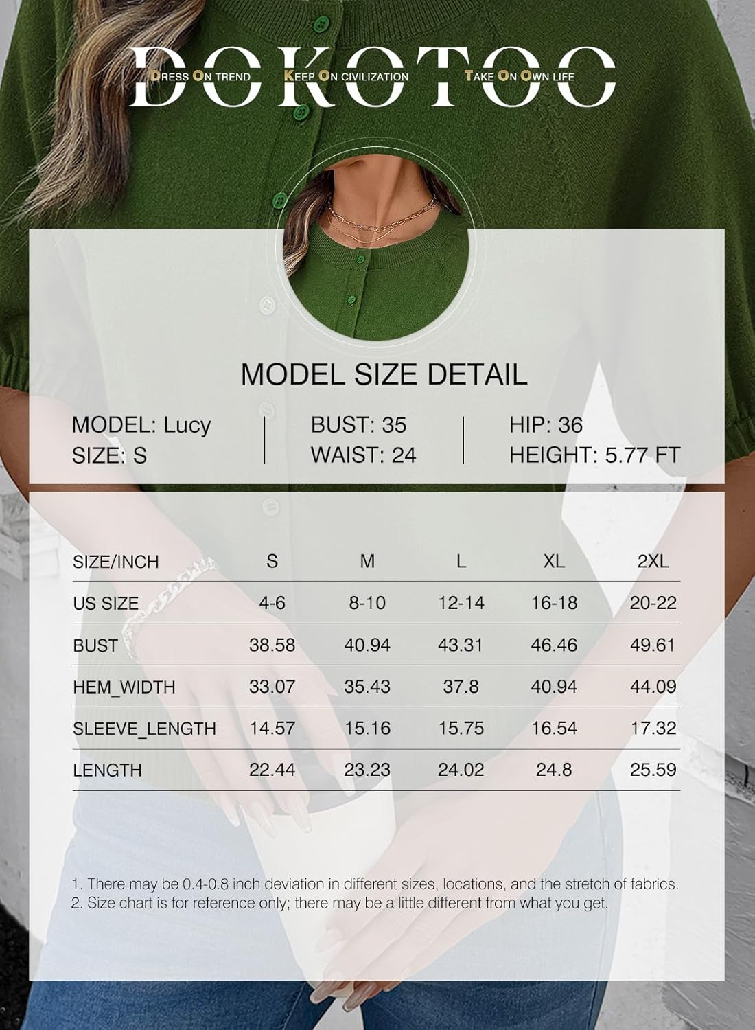 Dokotoo Women's Summer Casual Puff Short Sleeve Cardigan Sweaters Lightweight Soft Crewneck Button Down Knit Sweater Tops - Image 6