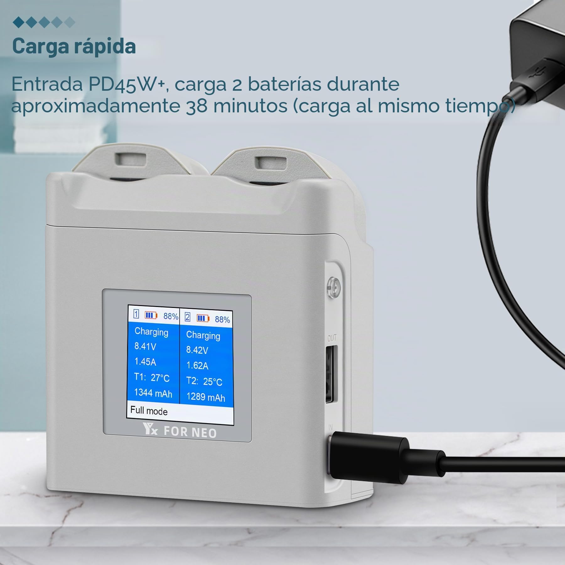 Cargador de batería dual multifunción LCD con carga de almacenamiento para DJI Neo Drone, hub de carga bidireccional, carga rápida 2 accesorios de baterías