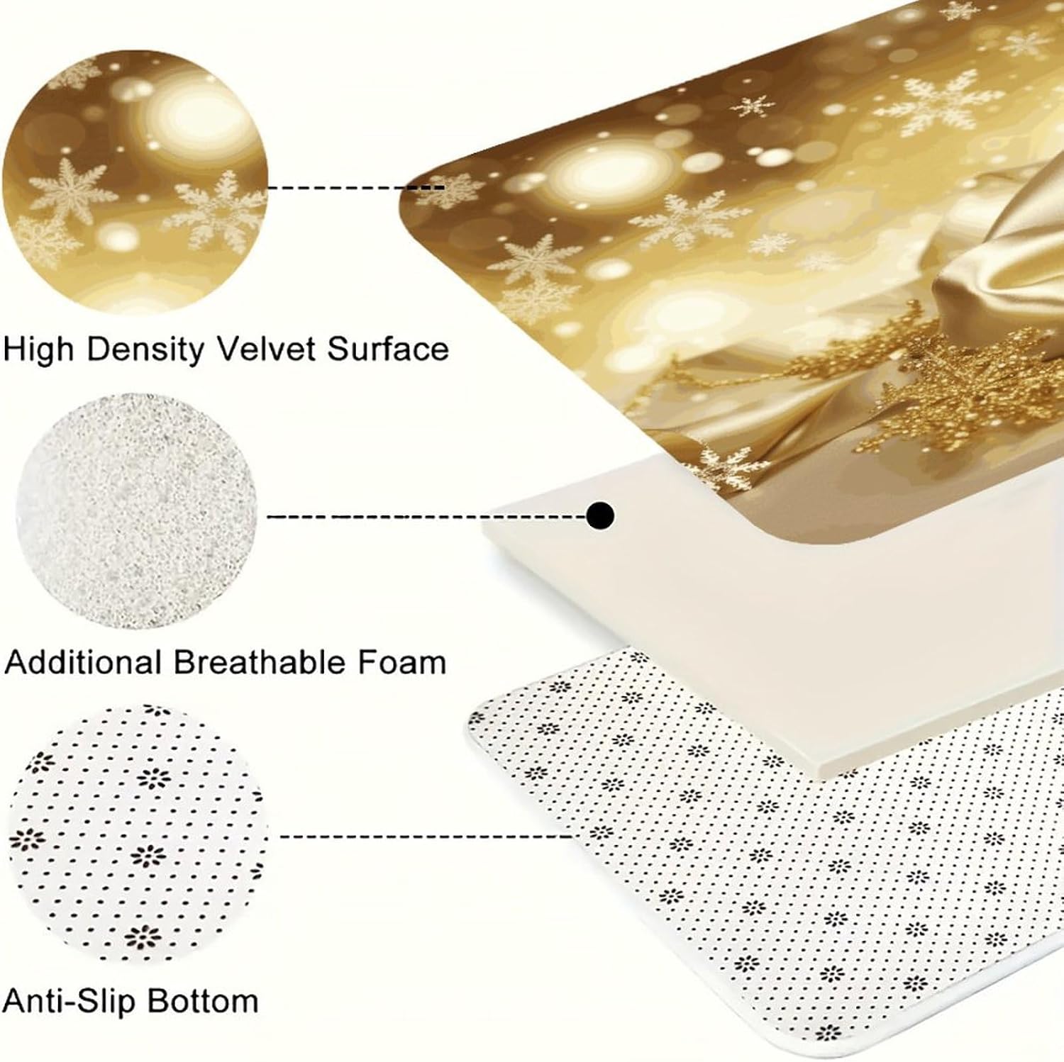 Gold Silk Christmas Kitchen Mats with 2PCS Non-Slip Washable,Kitchen Rug Heavy Duty Durable, Floor Mats for Kitchen,Office,Sink,Laundry