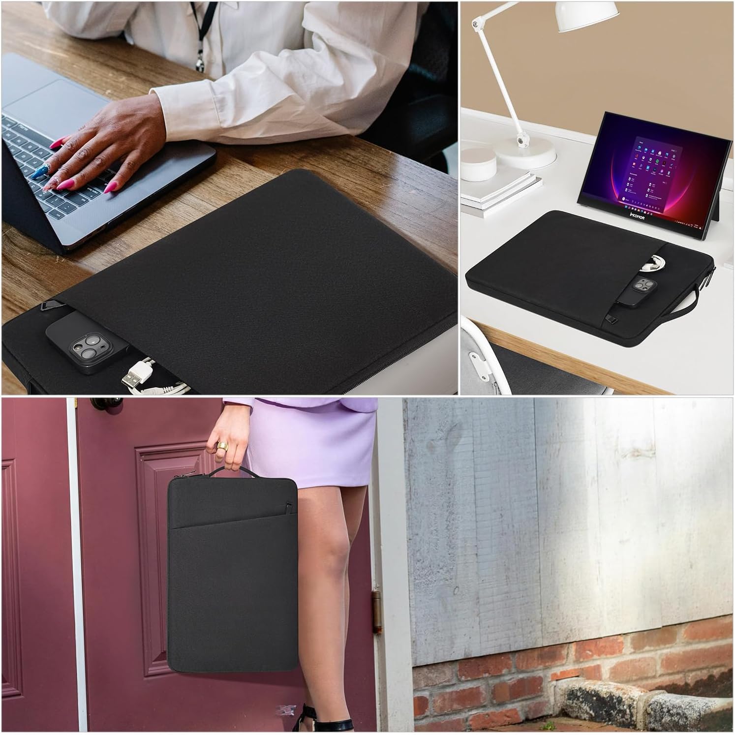 Portable Monitor Case 15.6 Inch, Protective Carrying Sleeve for MNN ForHelp KYY InnoView VILVA COOLHOOD ViewSonic HotYeah KOORUI QQH Zenscreen 15.6" 16.1" Portable Monitor Computer Bag,Black - Image 7