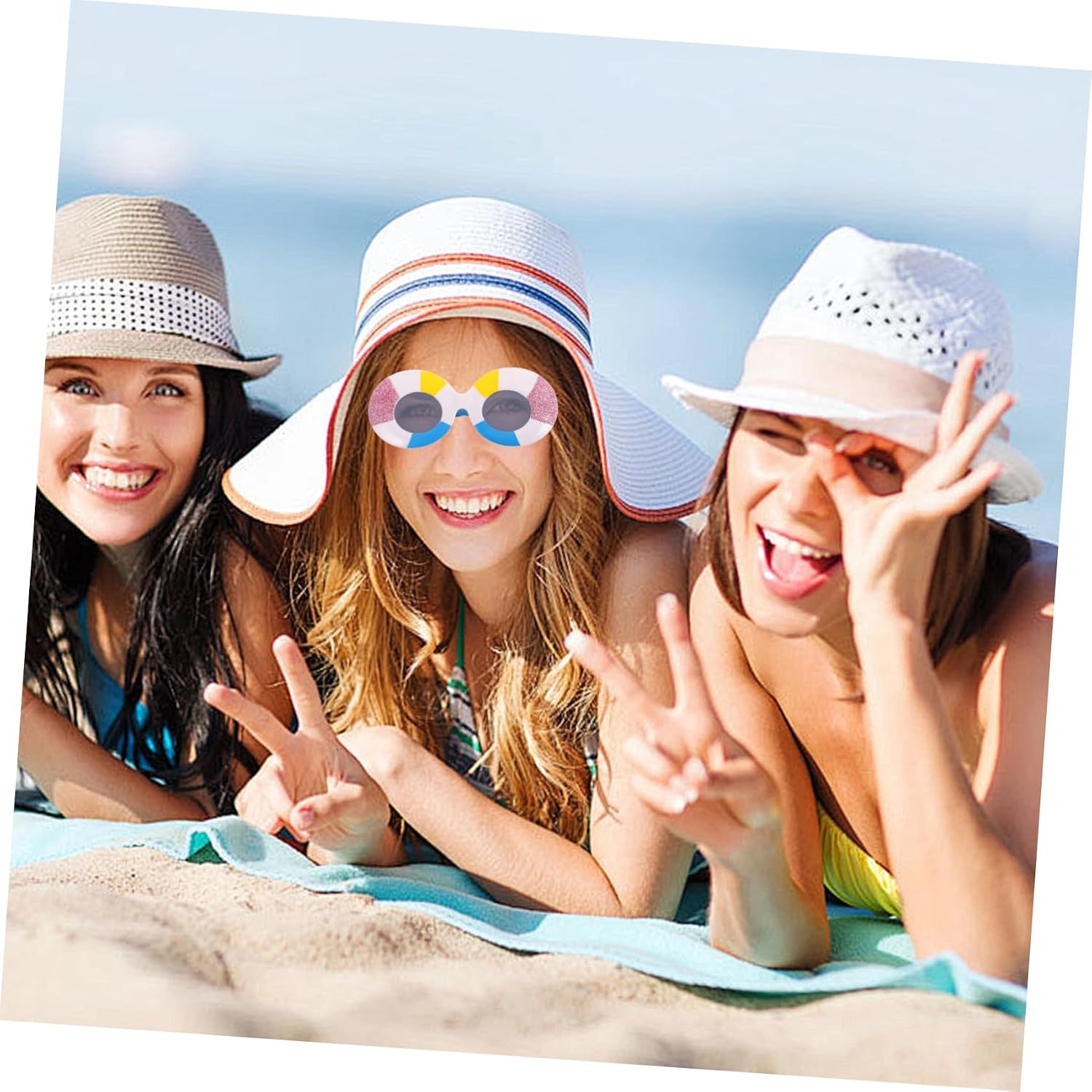 SOLUSTRE Hawaiian Party Sunglasses Reliable and Resist Wear and Tear 5pcs Shaped like Swim Rings PC Material Funny Novelty Eyewear for Adults Beach Party Vacation Days