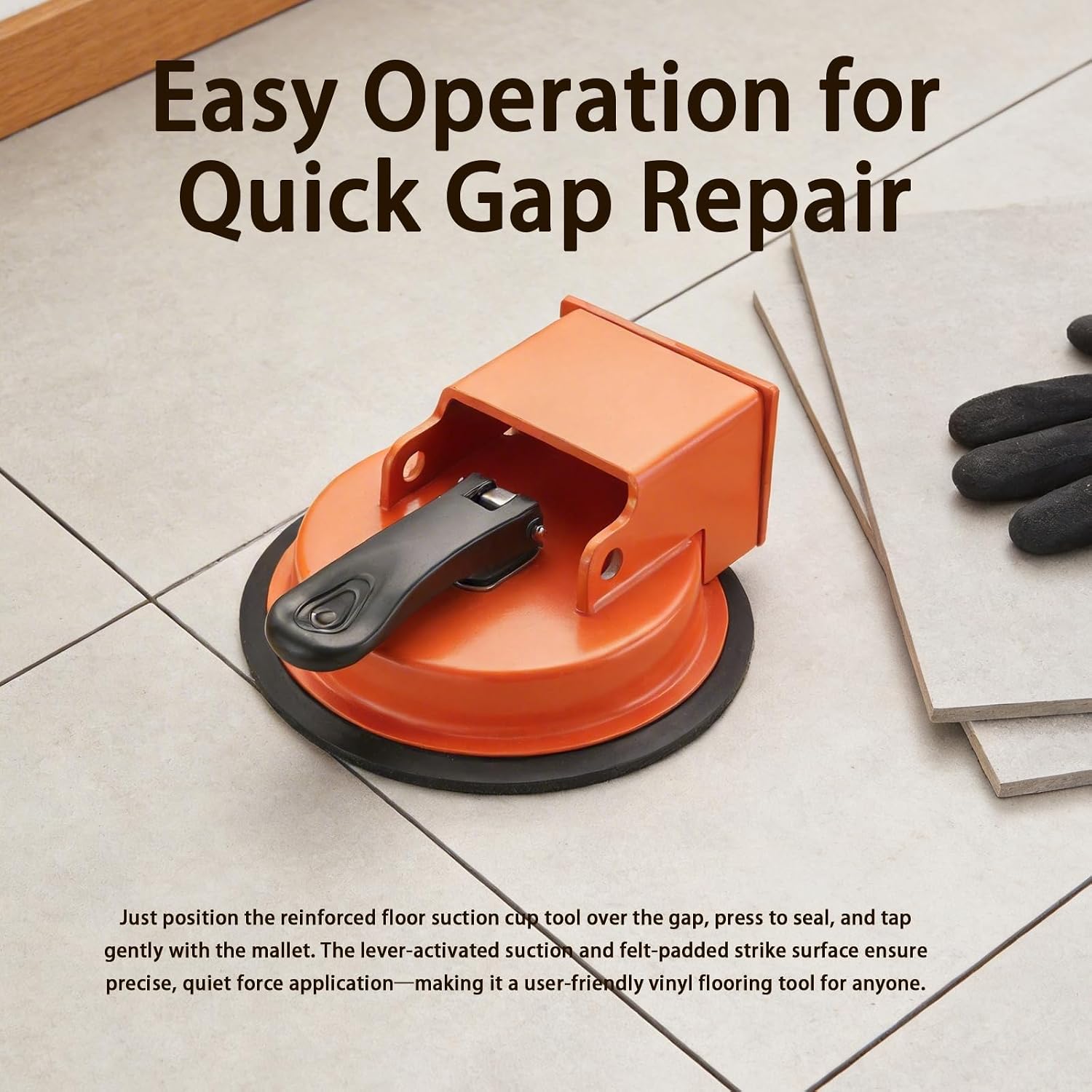 Floor Gap Fixer Tool, Heavy Duty Floor Gap Fixe, Adjustable Suction Cup Gripper for Vinyl and Wood Floors Repair Installation and Repair (Orange,Suction Cup)